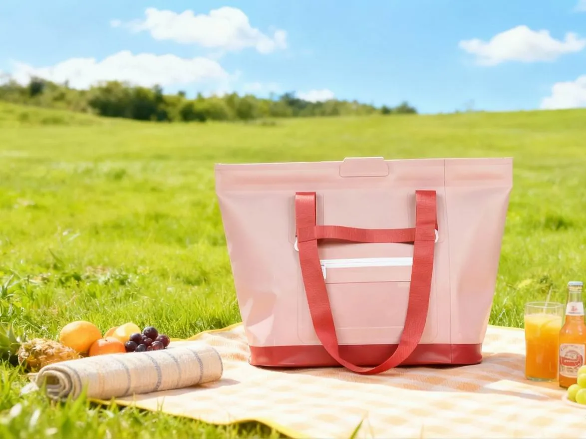 Custom waterproof beach tote dry bag with a printed brand logo