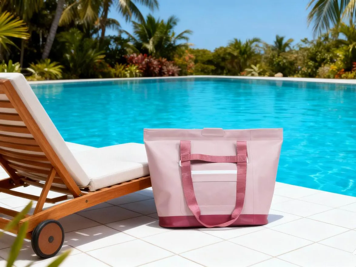 Private label waterproof beach tote dry bag with custom woven brand label