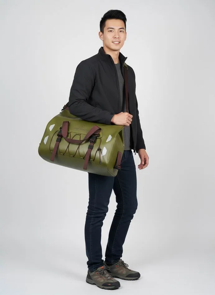 Custom waterproof dry bag from our sealed bag range with roll-top closure