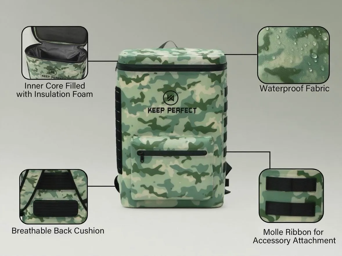 Custom waterproof bag project outcome shown with a cooler backpack