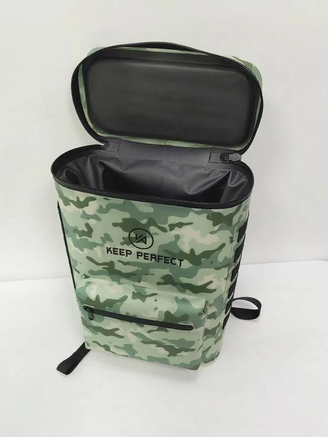 Waterproof cooler backpack with custom printed logo panel