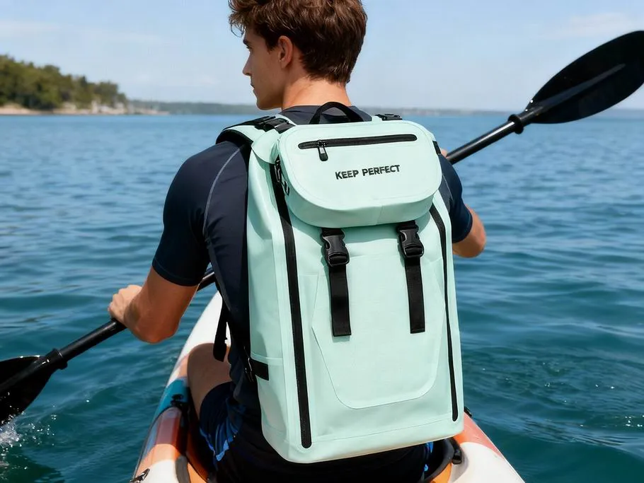 Hiking backpack laminate panel inspected for surface bubbles